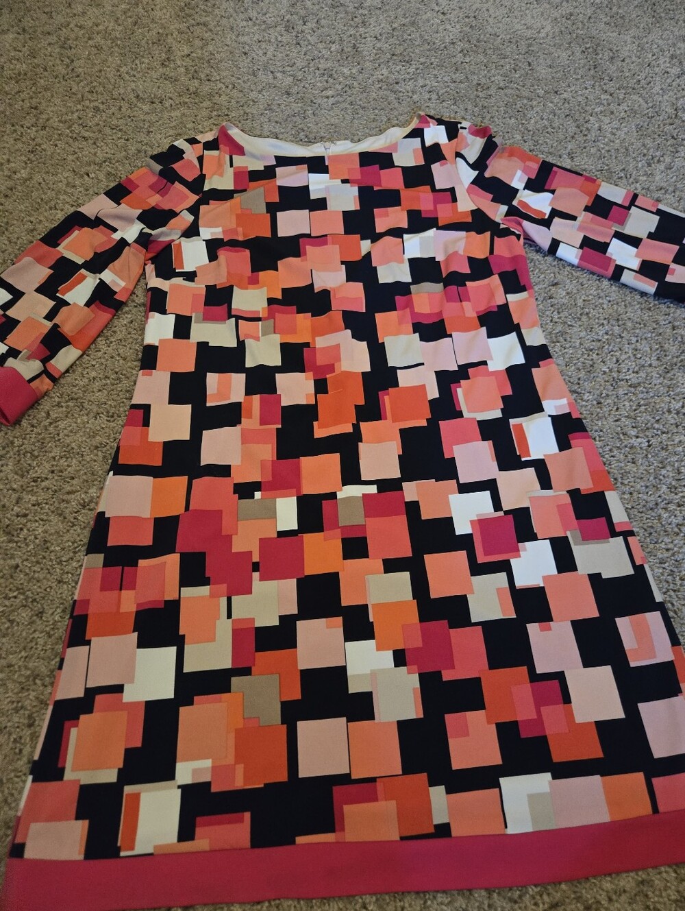 Jessica H Women's Geometric Print Shift Dress in Pink & Orange
